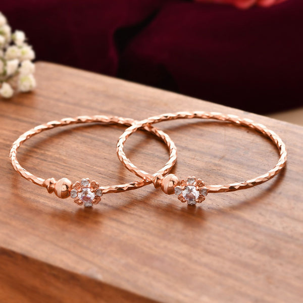 Jewels Nest Rose Gold Plated Floral Stone Bangles For Women | Elegant Daily Wear Pair - Distacart