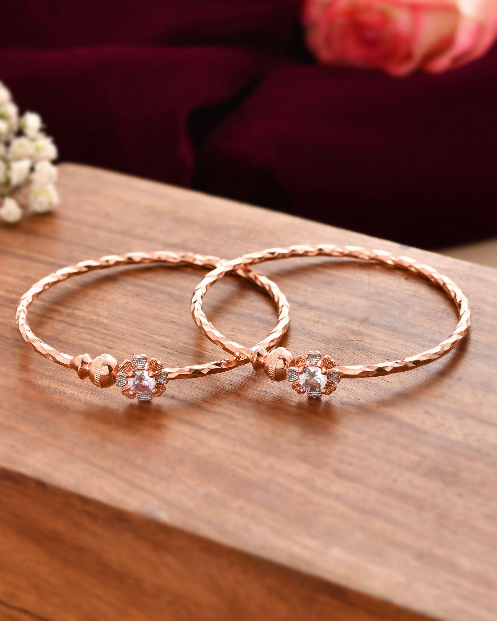 Jewels Nest Rose Gold Plated Floral Stone Bangles For Women | Elegant Daily Wear Pair - Distacart
