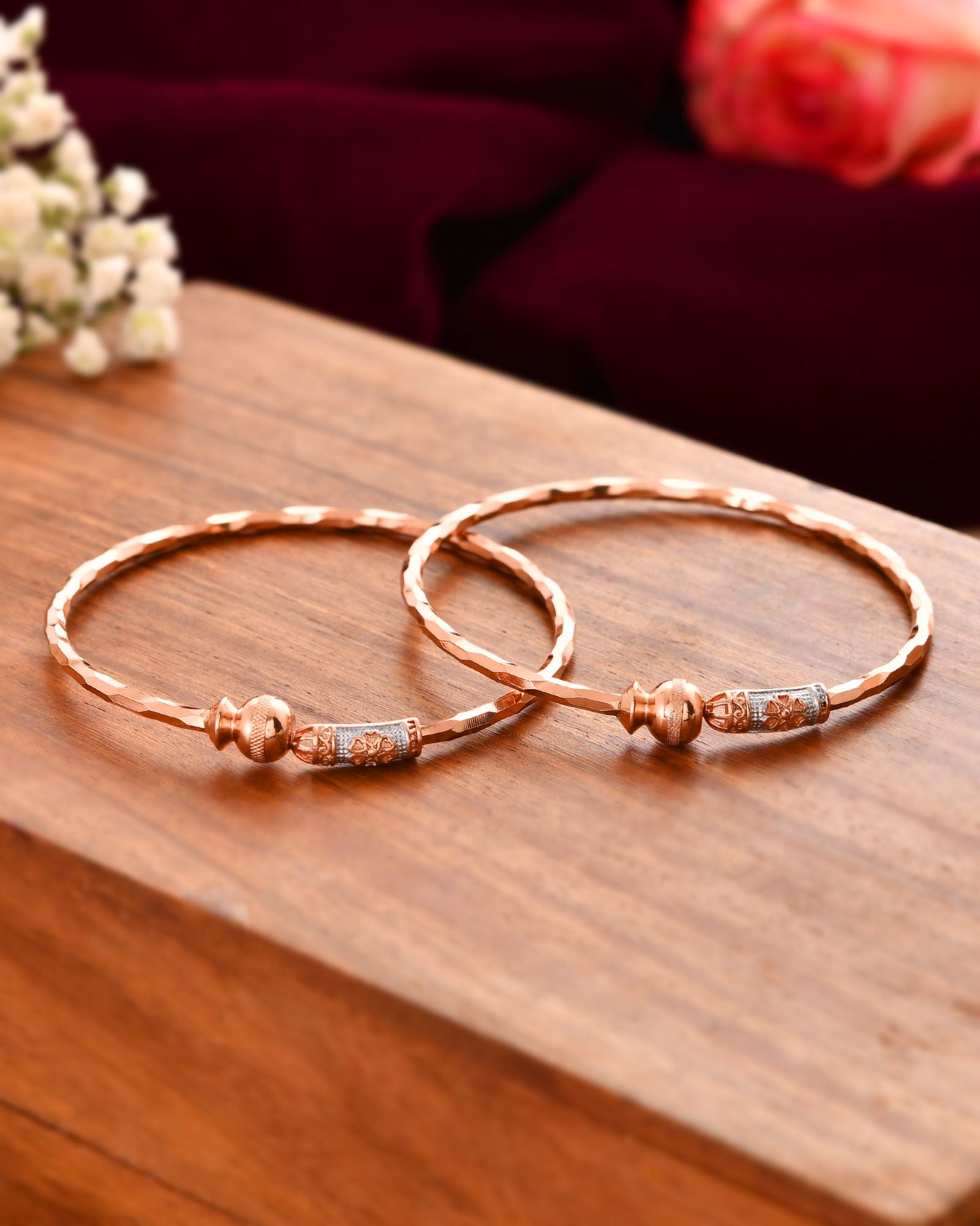 Jewels Nest Rose Gold Textured Finish Bangles For Women | Minimal Daily Wear Pair - Distacart