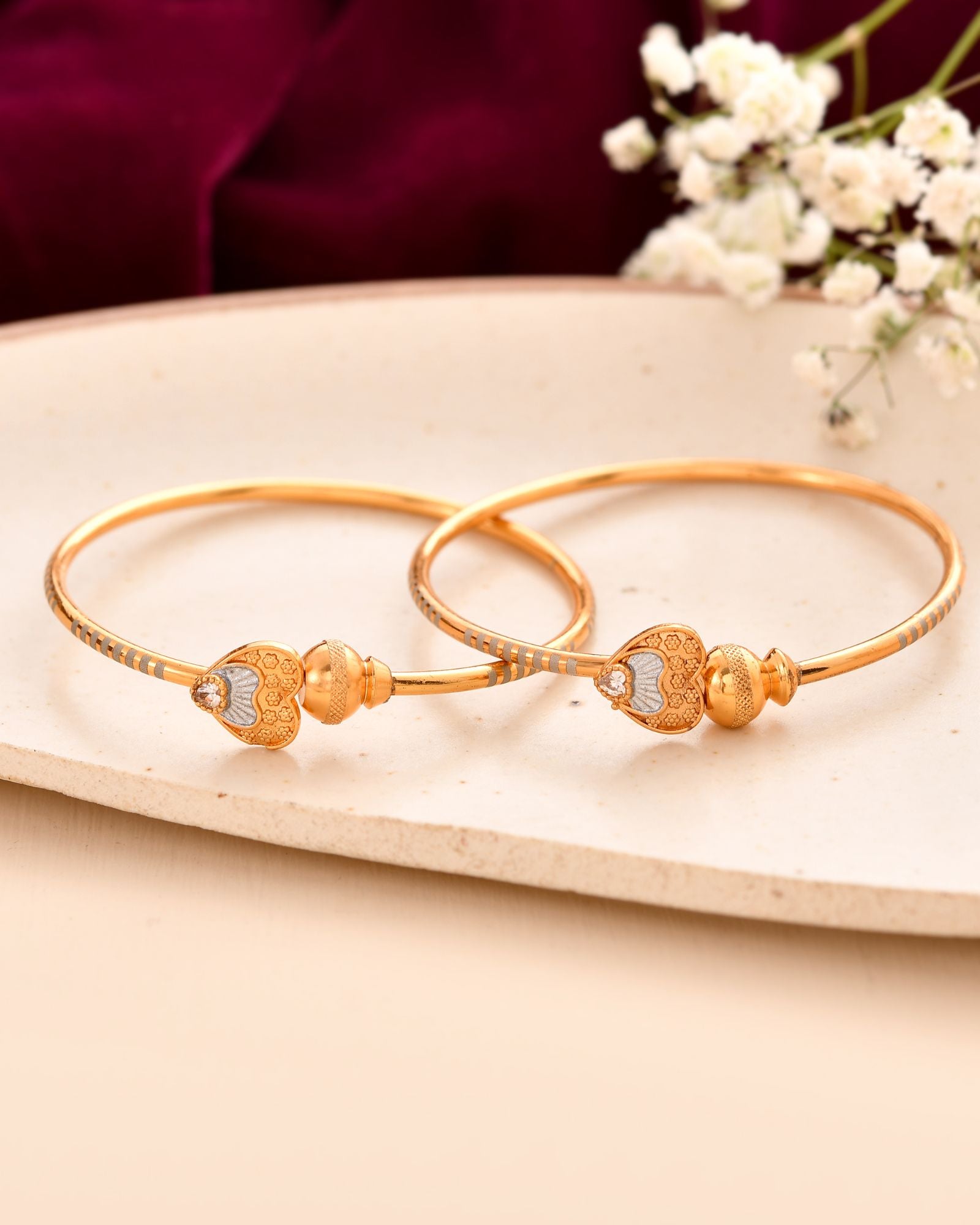 Jewels Nest Gold Finish Heart Motif Bangles For Women | Elegant Daily Wear Pair - Distacart