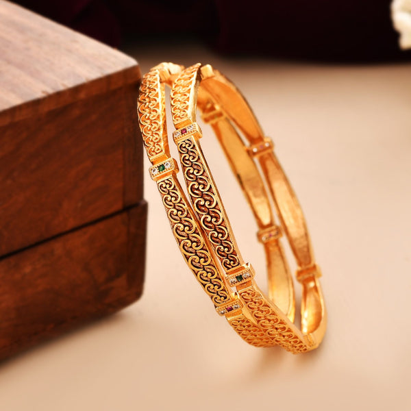 Jewels Nest Gold Finish Filigree Design Bangles For Women | Traditional Designer Pair - Distacart