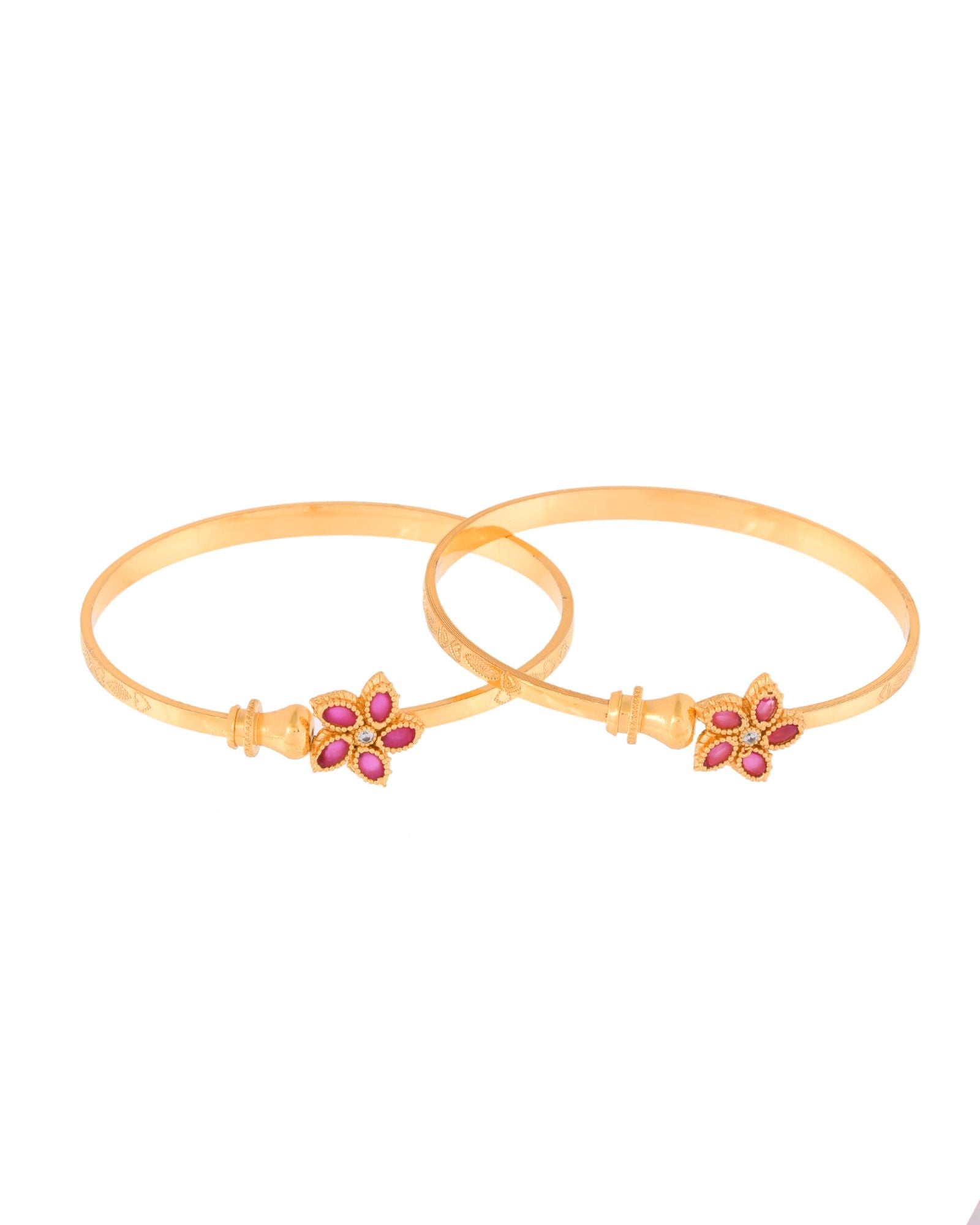 Jewels Nest Gold Finish Floral Stone Bangles For Women | Traditional Designer Pair - Distacart