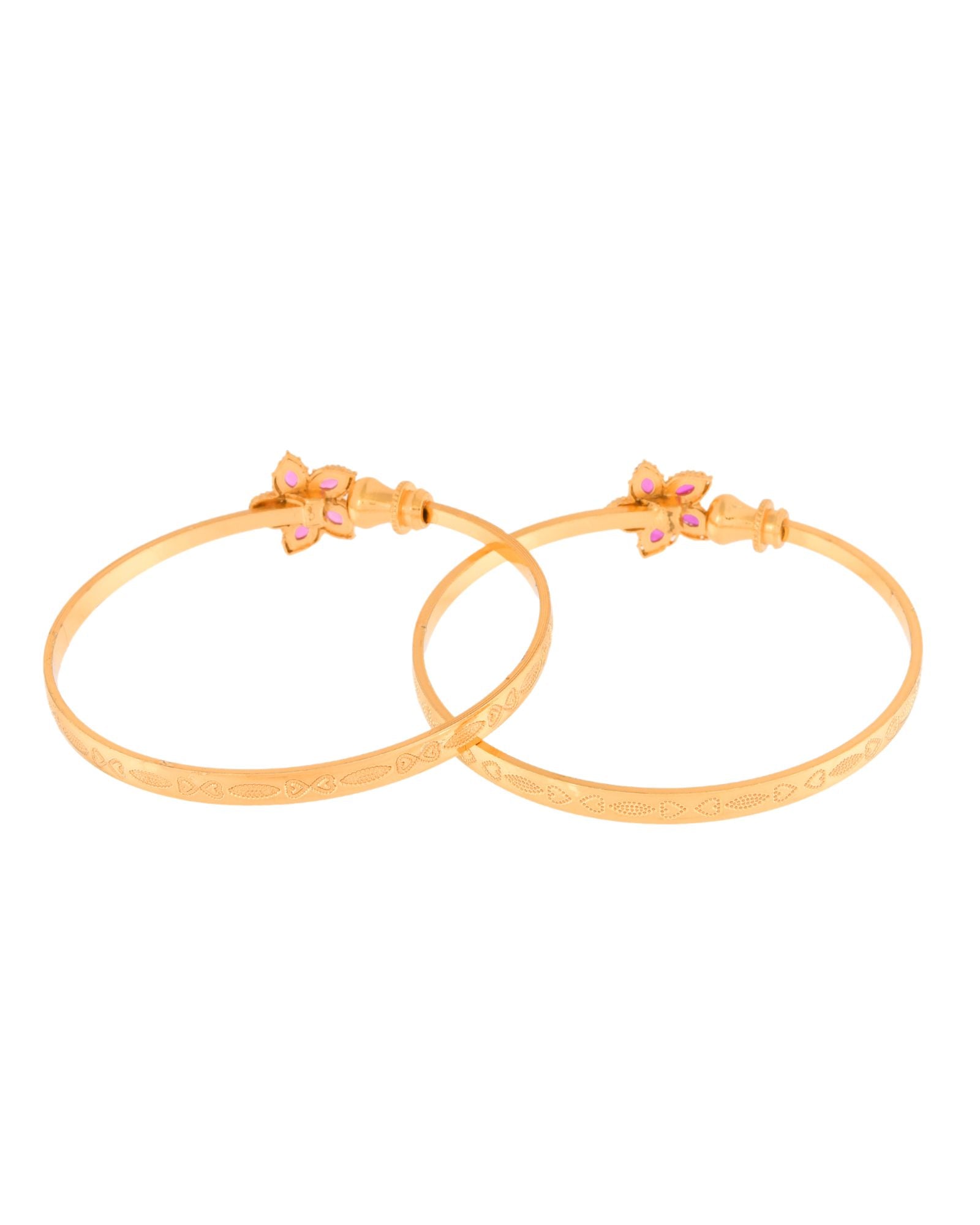 Jewels Nest Gold Finish Floral Stone Bangles For Women | Traditional Designer Pair - Distacart