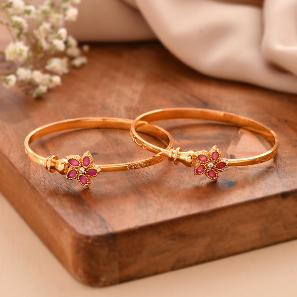 Jewels Nest Gold Finish Floral Stone Bangles For Women | Traditional Designer Pair - Distacart