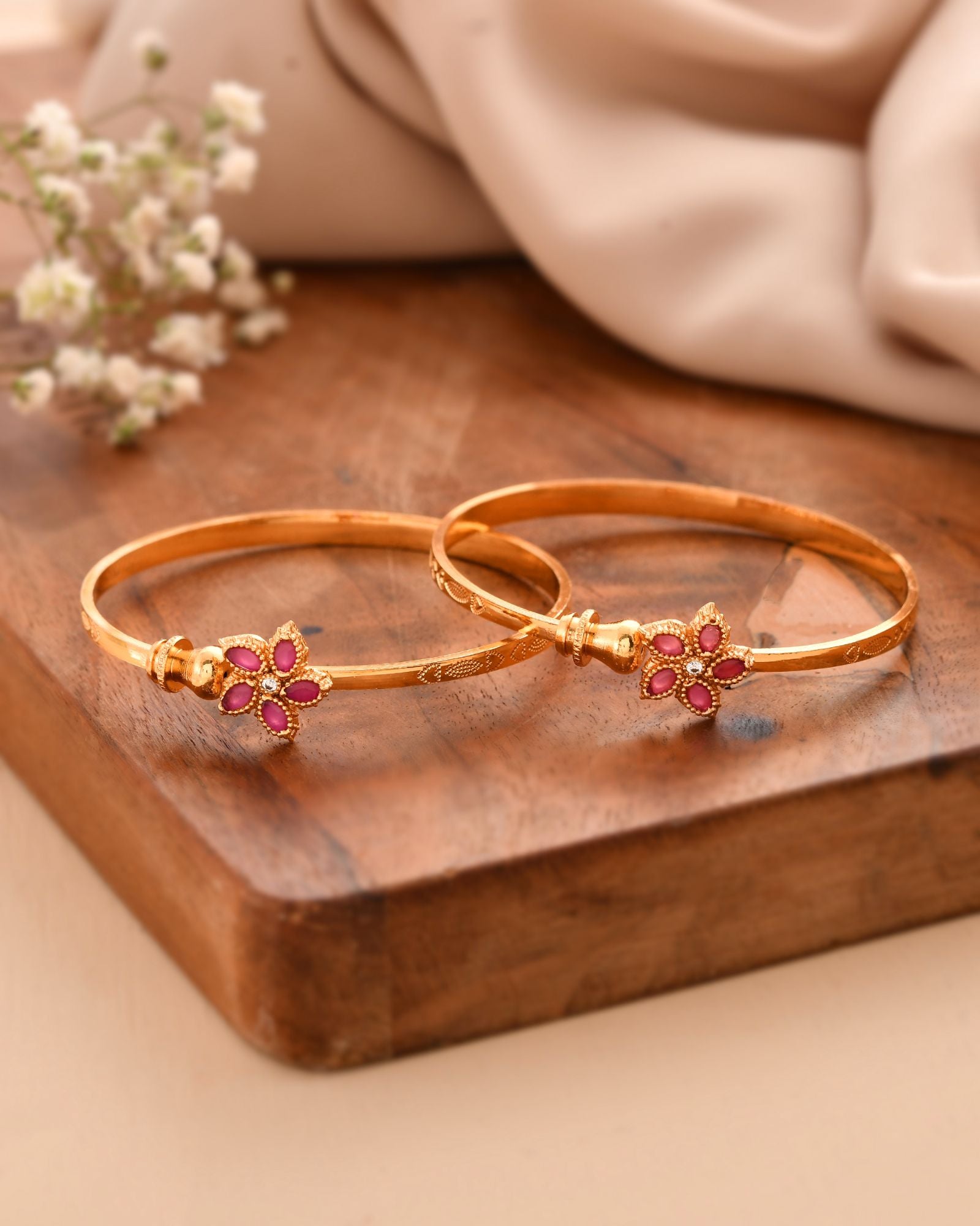 Jewels Nest Gold Finish Floral Stone Bangles For Women | Traditional Designer Pair - Distacart