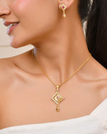 Thumbnail for Jewels Nest Gold Finish Square Pendant Necklace Set With Stone Stud Earrings For Women - Distacart