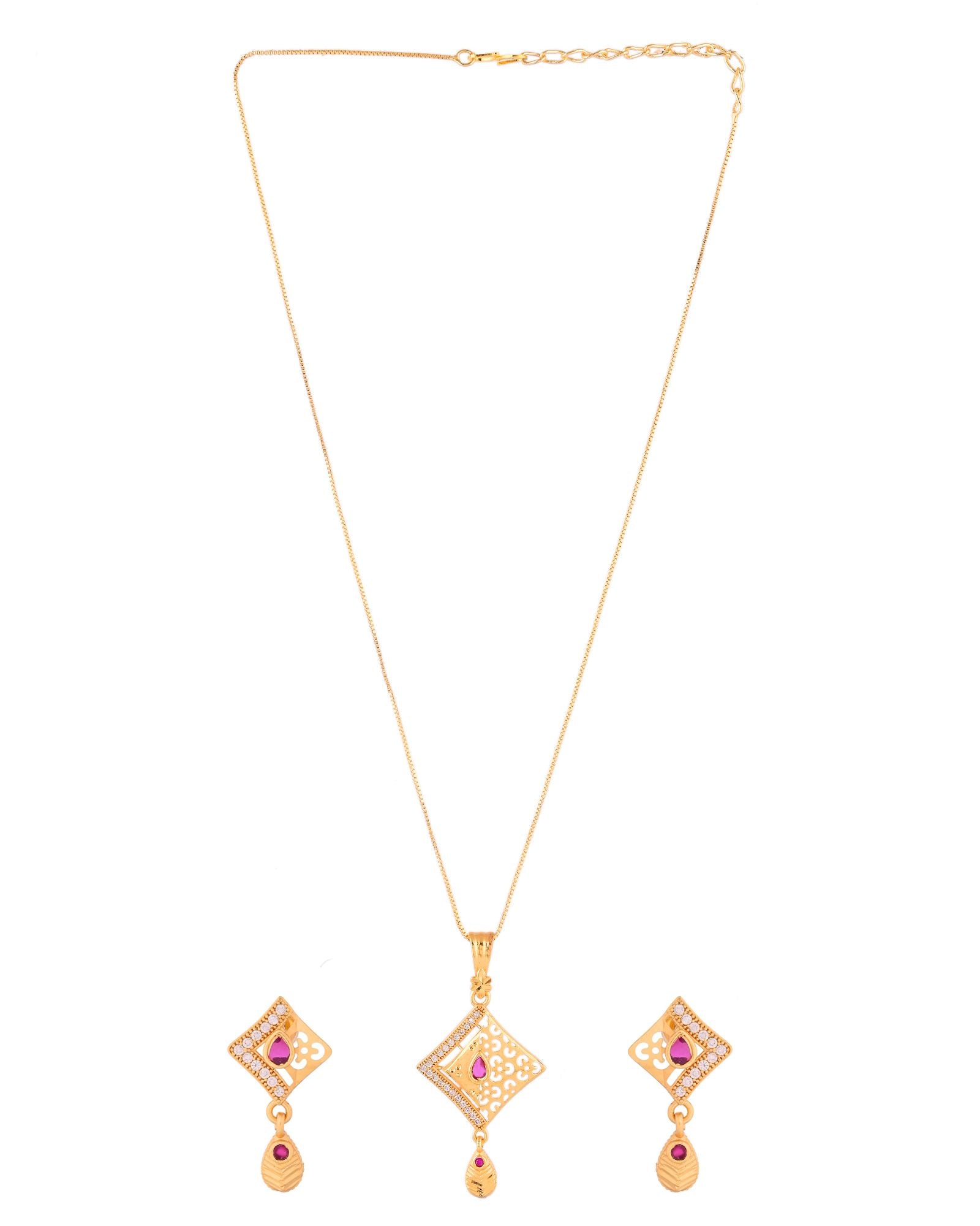 Jewels Nest Gold Finish Square Pendant Necklace Set With Stone Stud Earrings For Women - Distacart
