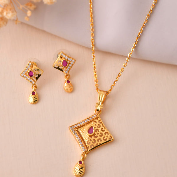 Jewels Nest Gold Finish Square Pendant Necklace Set With Stone Stud Earrings For Women - Distacart