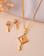 Thumbnail for Jewels Nest Gold Finish Square Pendant Necklace Set With Stone Stud Earrings For Women - Distacart