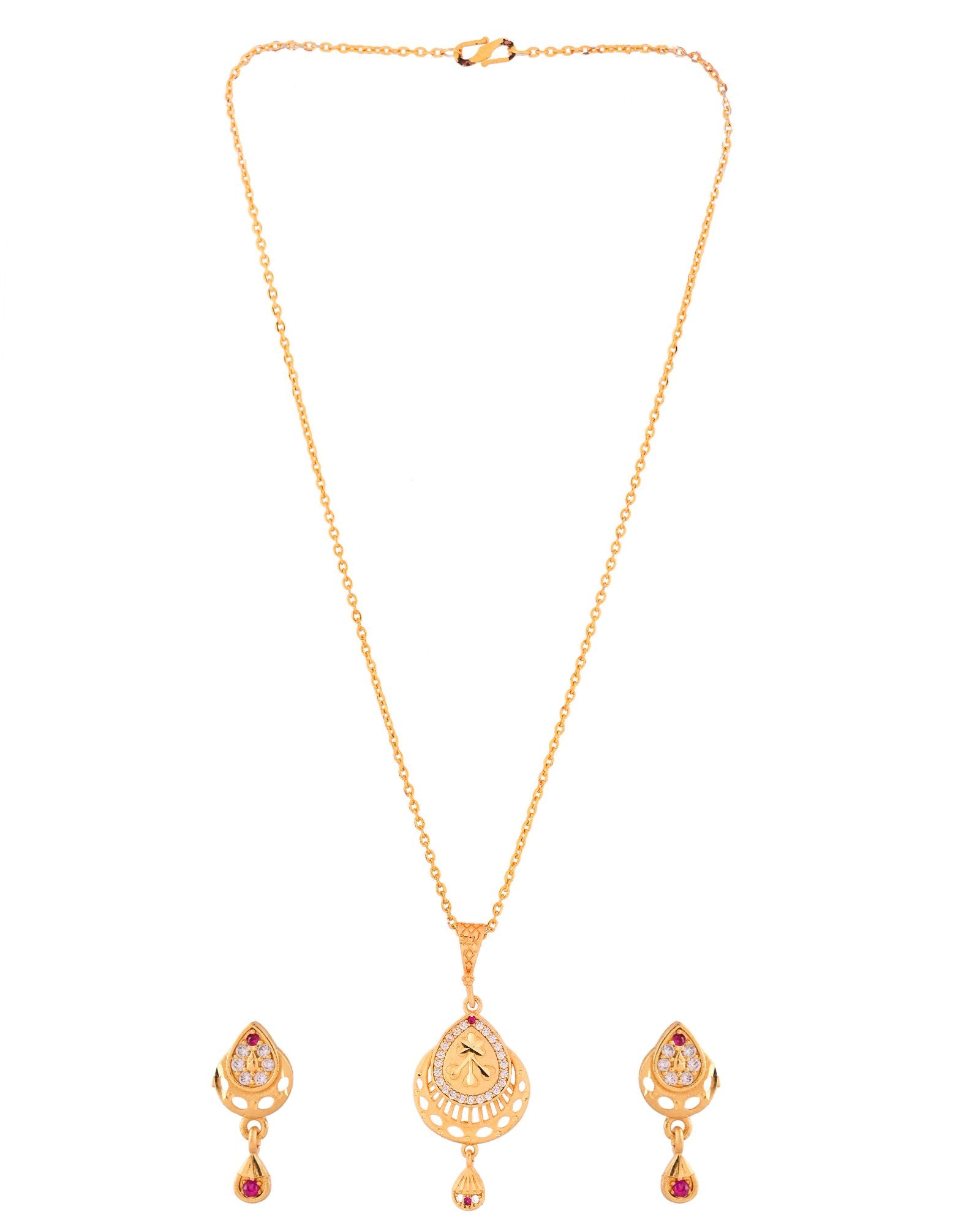 Jewels Nest Gold Finish Teardrop Pendant Necklace Set With Stone Stud Earrings For Women - Distacart