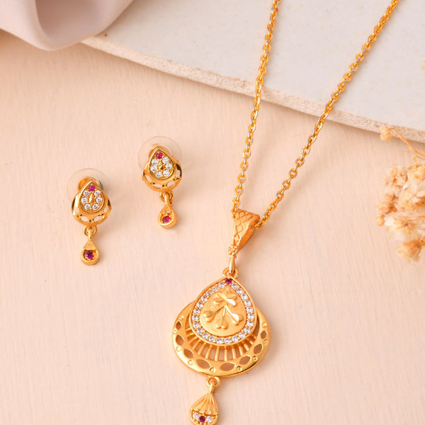 Jewels Nest Gold Finish Teardrop Pendant Necklace Set With Stone Stud Earrings For Women - Distacart