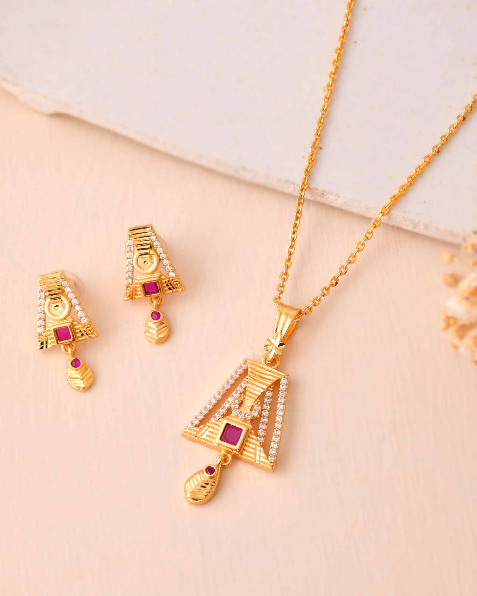 Jewels Nest Gold-Plated Geometric Pendant Necklace Set With Stone Stud Earrings For Women - Distacart