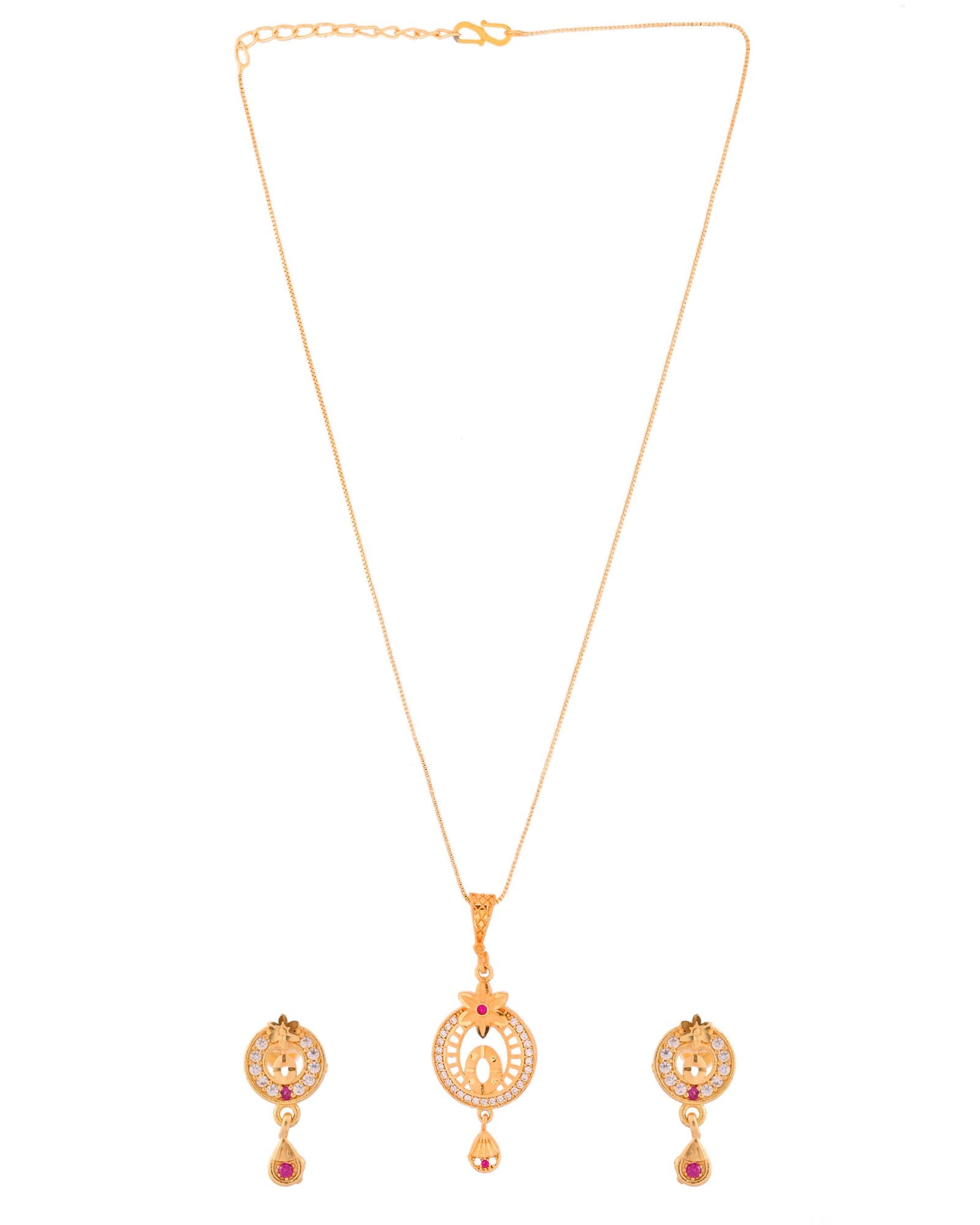Jewels Nest Gold-Plated Circular Pendant Necklace With Matching Stud Earrings For Women - Distacart