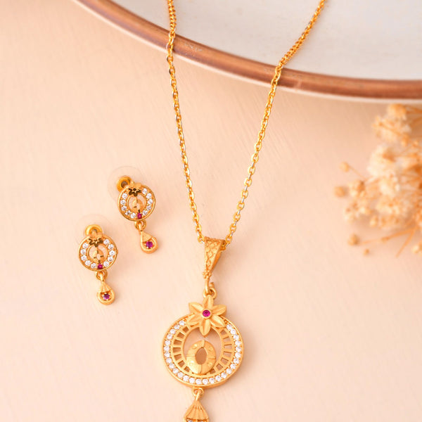 Jewels Nest Gold-Plated Circular Pendant Necklace With Matching Stud Earrings For Women - Distacart