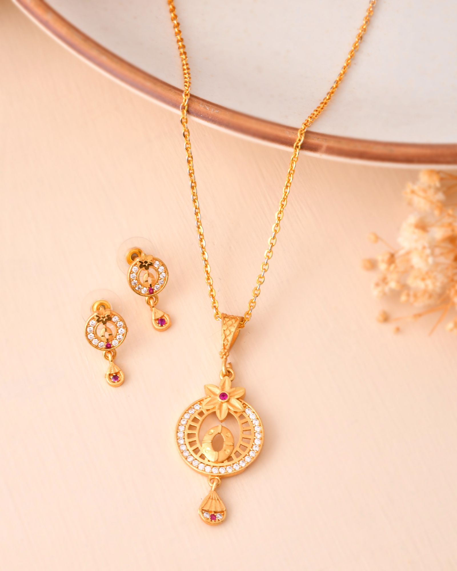 Jewels Nest Gold-Plated Circular Pendant Necklace With Matching Stud Earrings For Women - Distacart