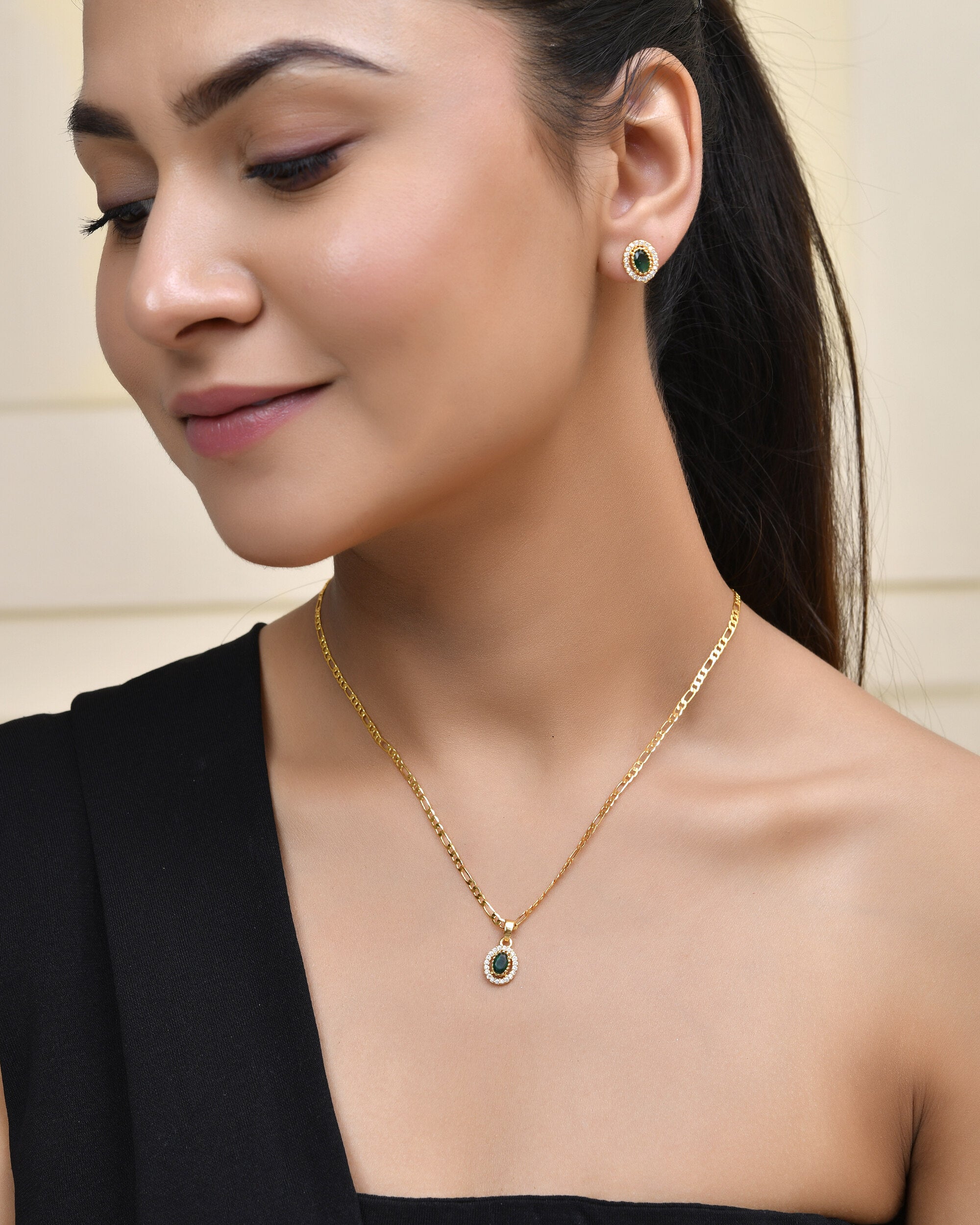 Jewels Nest Elegant Gold-Polished Green Stone Earring & Pendant Set – Royal Jewelry for Women - Distacart
