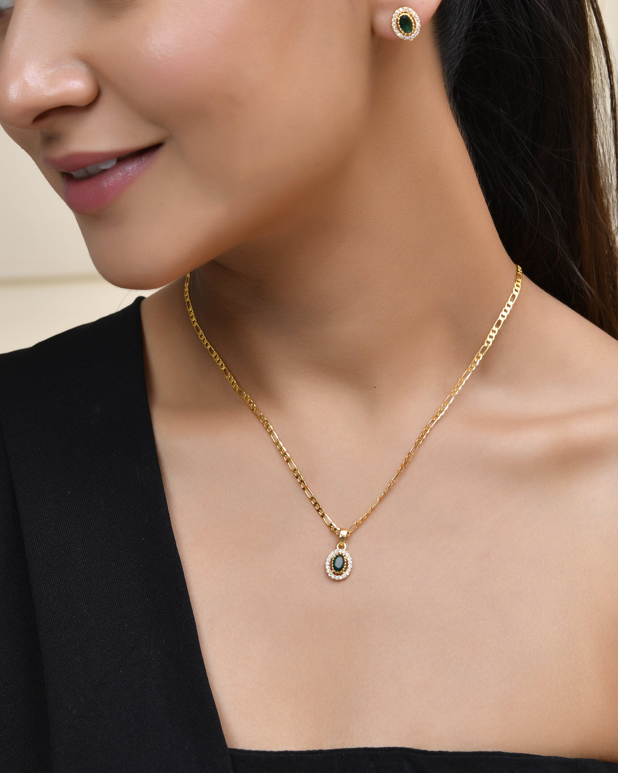 Jewels Nest Elegant Gold-Polished Green Stone Earring & Pendant Set – Royal Jewelry for Women - Distacart