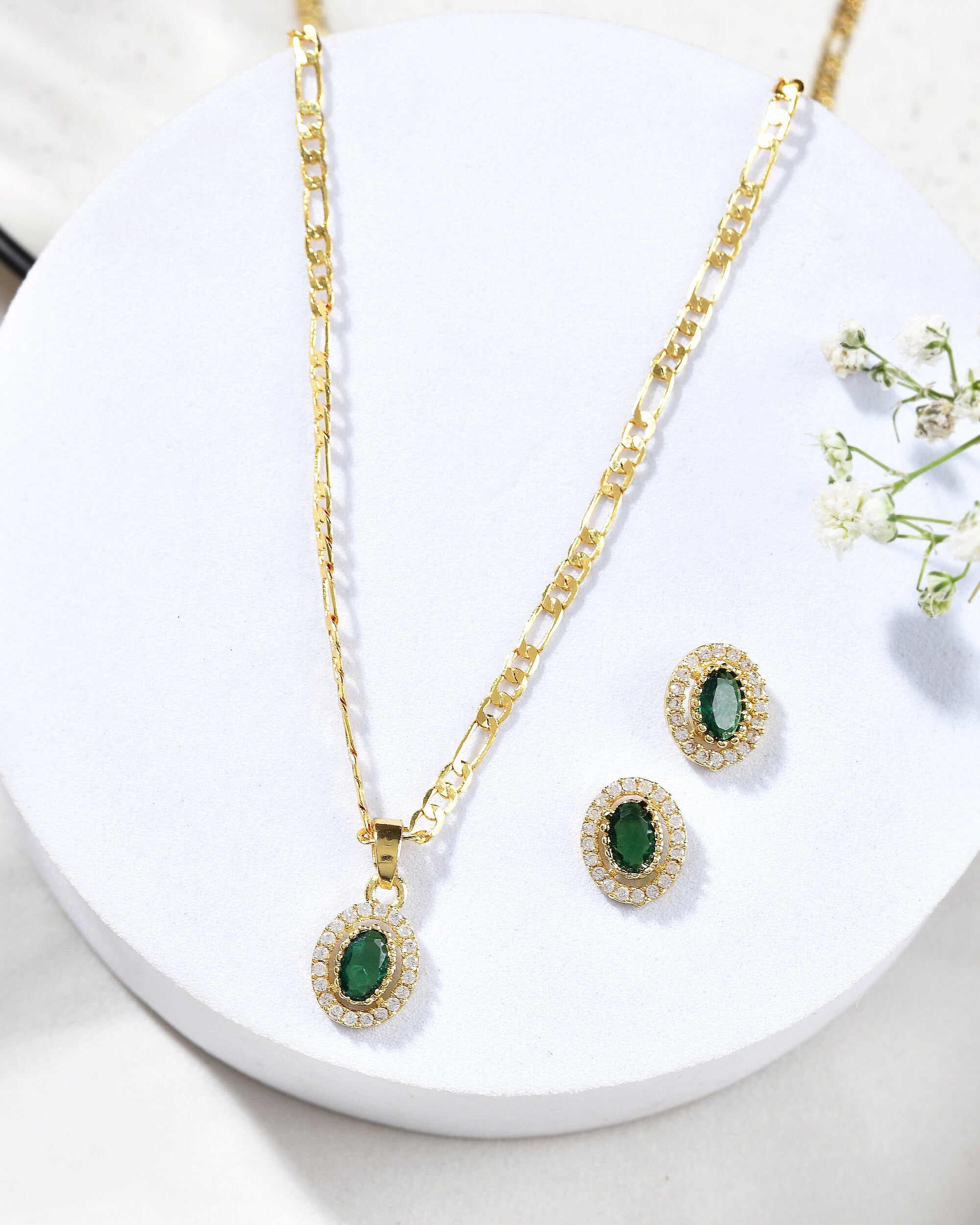 Jewels Nest Elegant Gold-Polished Green Stone Earring & Pendant Set – Royal Jewelry for Women - Distacart