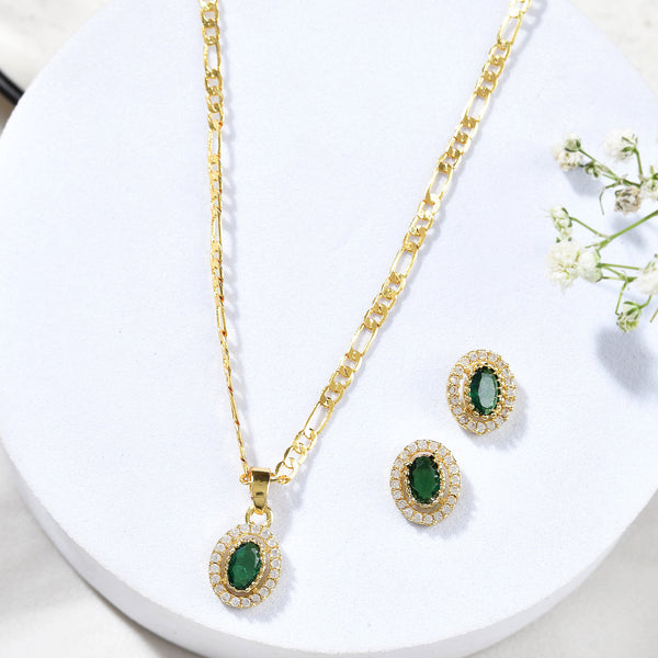 Jewels Nest Elegant Gold-Polished Green Stone Earring & Pendant Set – Royal Jewelry for Women - Distacart