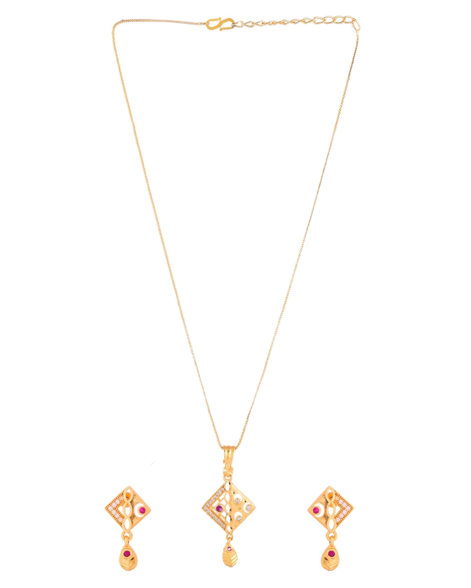 Jewels Nest Gold-Plated Square Pendant Necklace Set With Matching Earrings For Women - Distacart