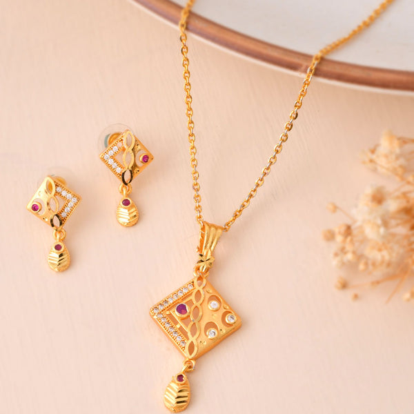 Jewels Nest Gold-Plated Square Pendant Necklace Set With Matching Earrings For Women - Distacart