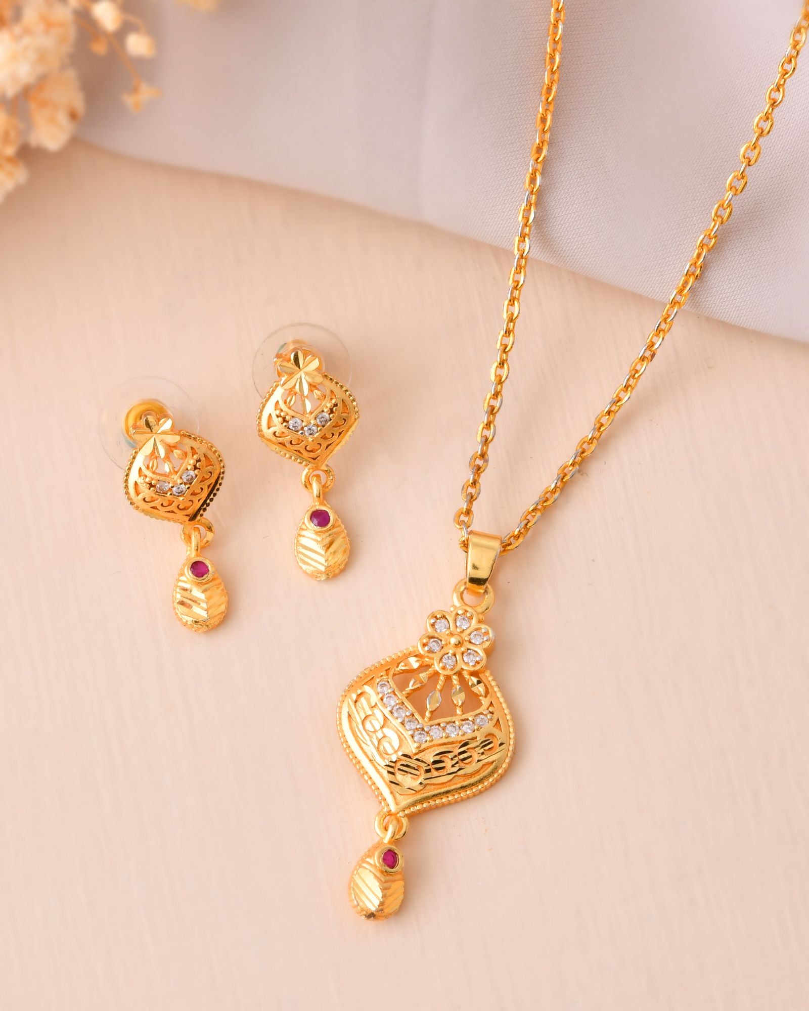 Jewels Nest Gold-Plated Floral Pendant Necklace Set With Matching Drop Earrings For Women - Distacart