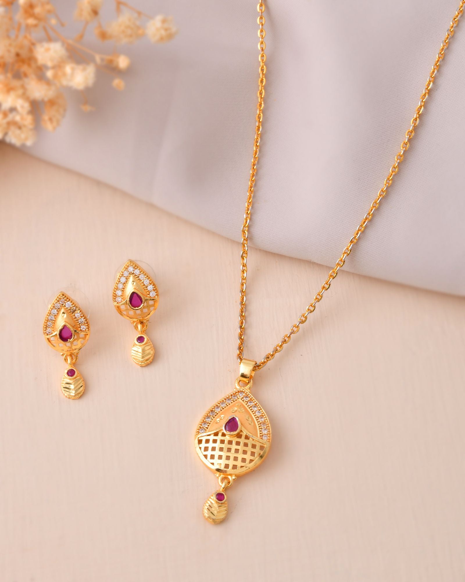 Jewels Nest Gold-Plated Teardrop Pendant Necklace Set With Matching Earrings For Women - Distacart
