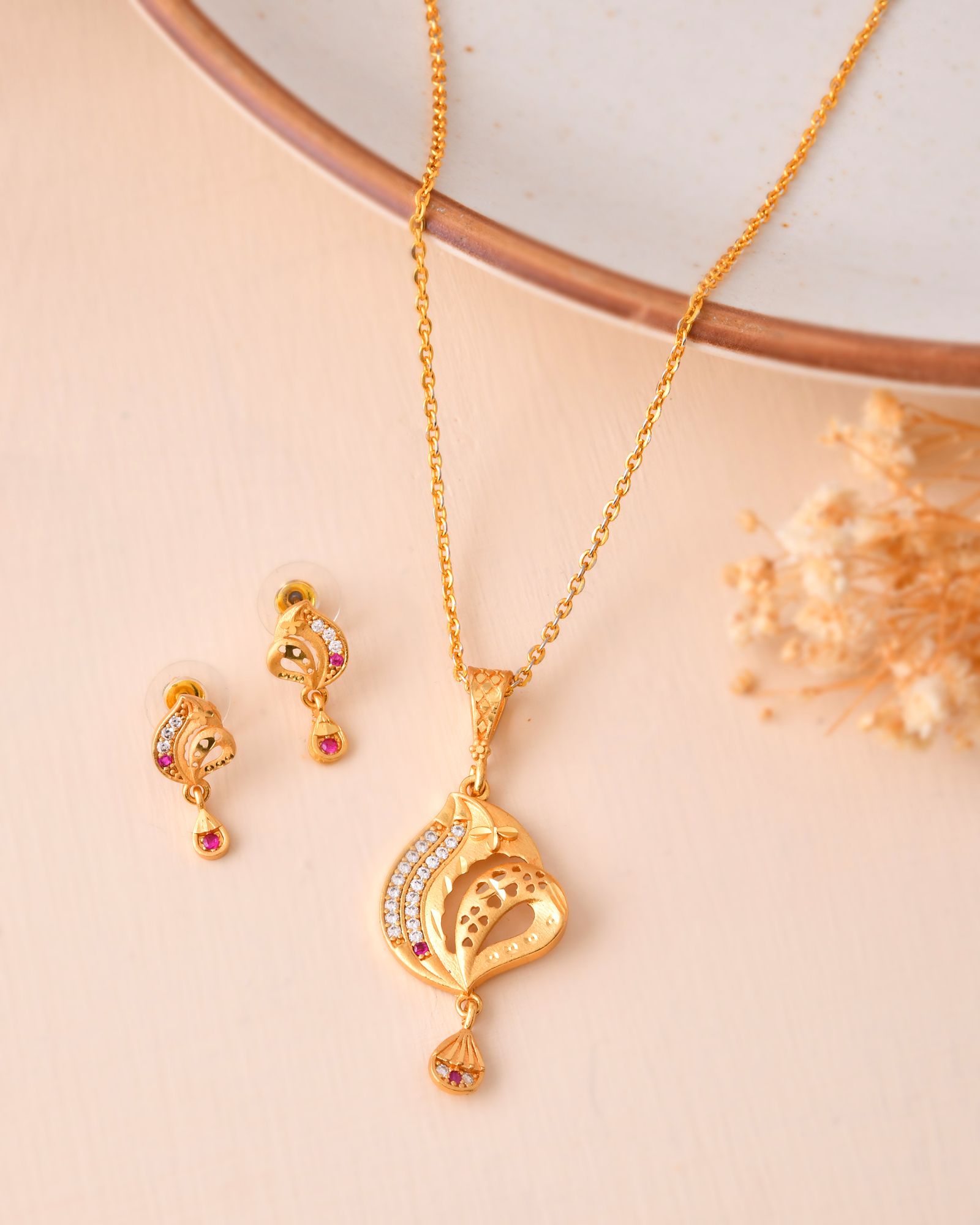 Jewels Nest Gold-Plated Designer Pendant Necklace Set With Matching Drop Earrings For Women - Distacart