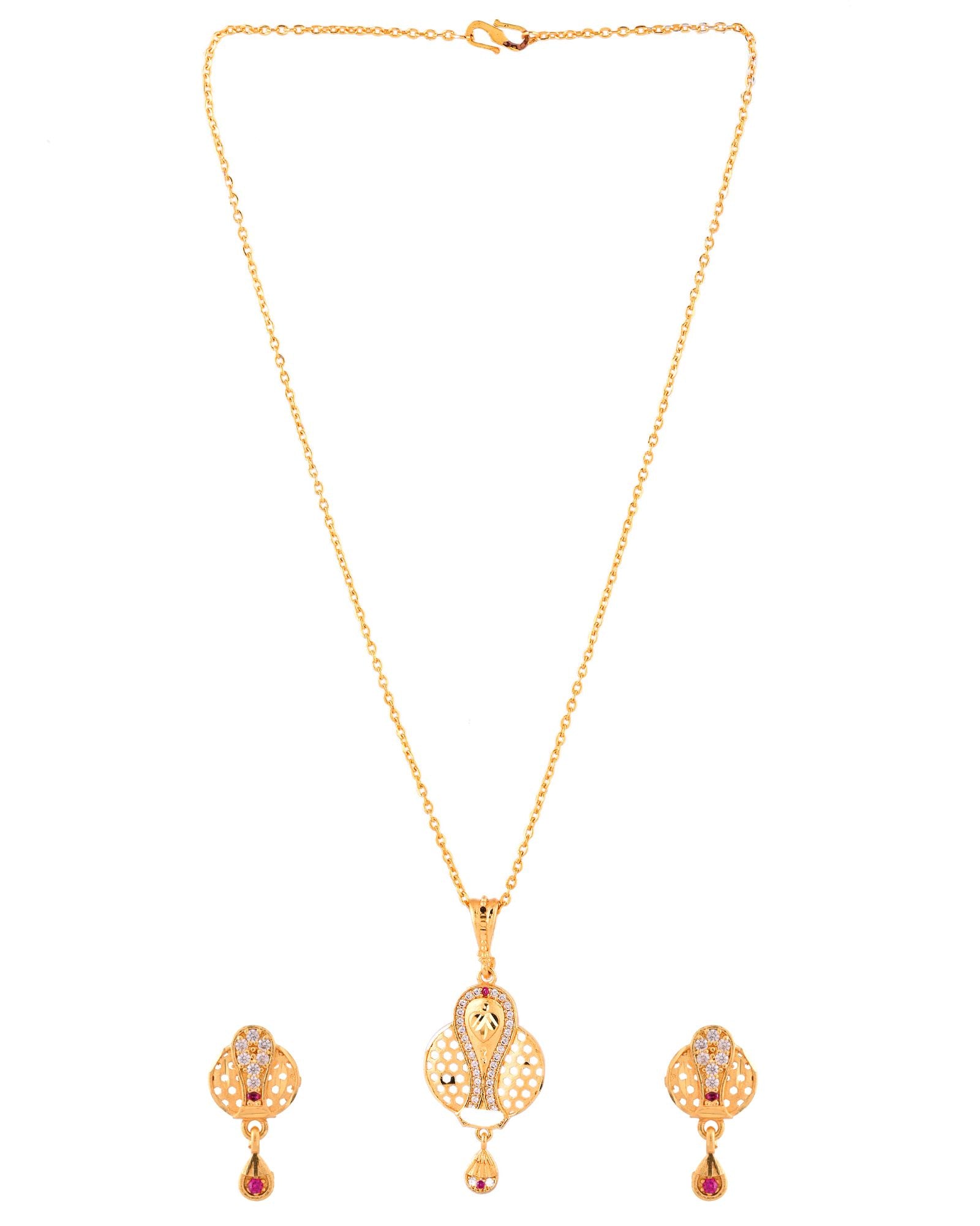 Jewels Nest Gold-Plated Honeycomb Design Pendant Necklace Set With Matching Earrings For Women - Distacart
