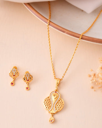 Jewels Nest Gold-Plated Honeycomb Design Pendant Necklace Set With Matching Earrings For Women - Distacart
