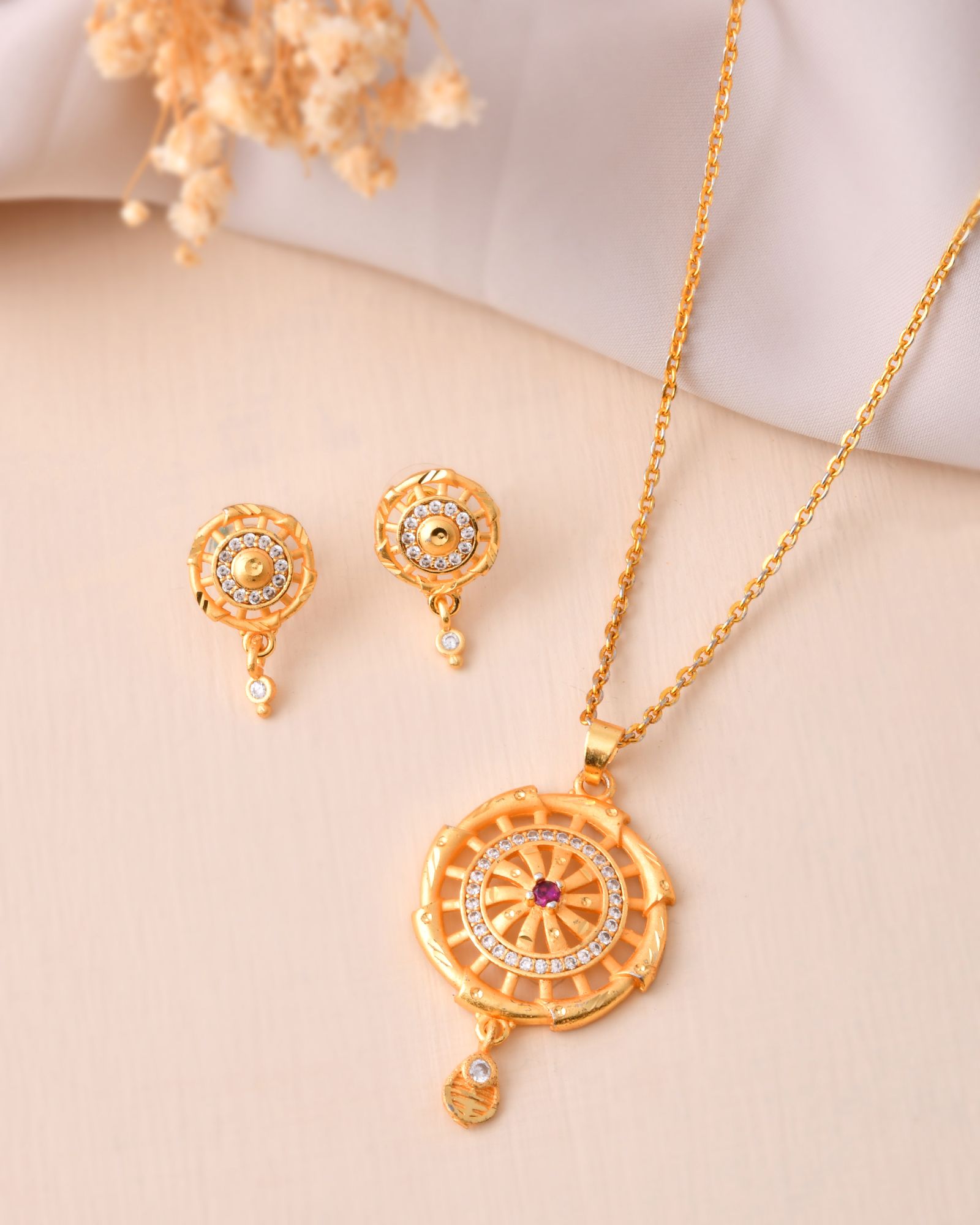 Jewels Nest Gold-Plated Circular Stone Pendant Necklace Set With Matching Earrings For Women - Distacart