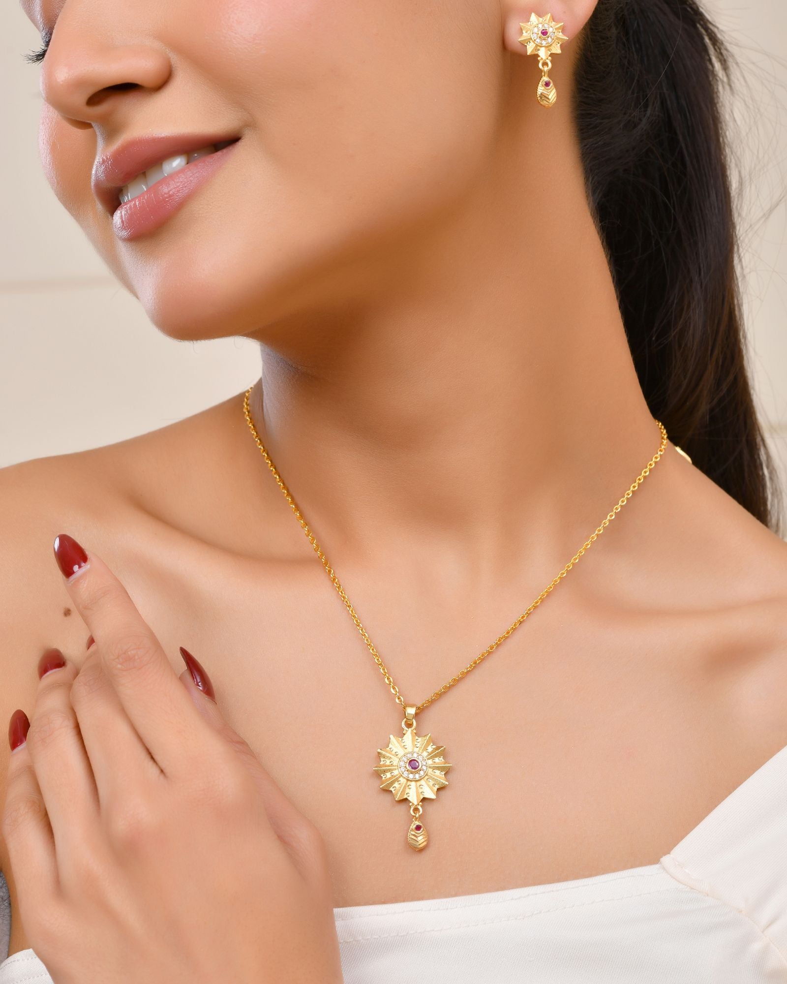 Jewels Nest Gold-Plated Sunburst Pendant Necklace Set With Matching Earrings For Women - Distacart