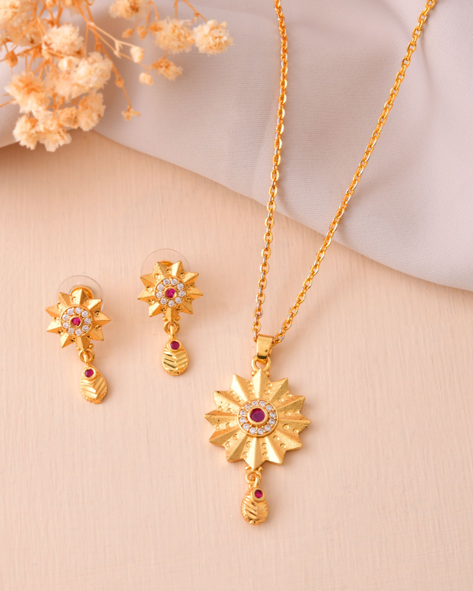 Jewels Nest Gold-Plated Sunburst Pendant Necklace Set With Matching Earrings For Women - Distacart
