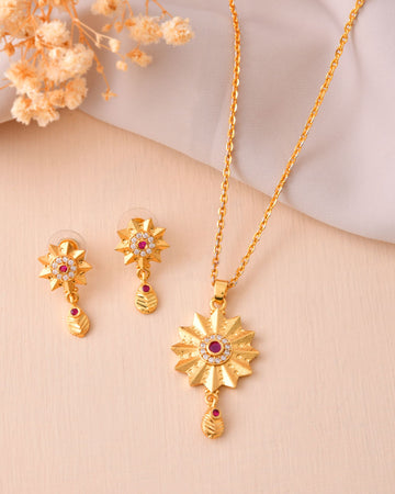 Jewels Nest Gold-Plated Sunburst Pendant Necklace Set With Matching Earrings For Women - Distacart