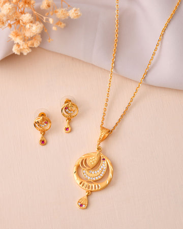 Jewels Nest Gold-Plated Crescent Motif Pendant Necklace Set With Matching Earrings For Women - Distacart