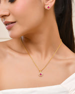Thumbnail for Jewels Nest Gold-Plated Round Pink Stone Pendant Necklace Set With Stud Earrings For Women - Distacart