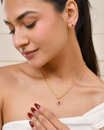 Thumbnail for Jewels Nest Gold-Plated Round Pink Stone Pendant Necklace Set With Stud Earrings For Women - Distacart
