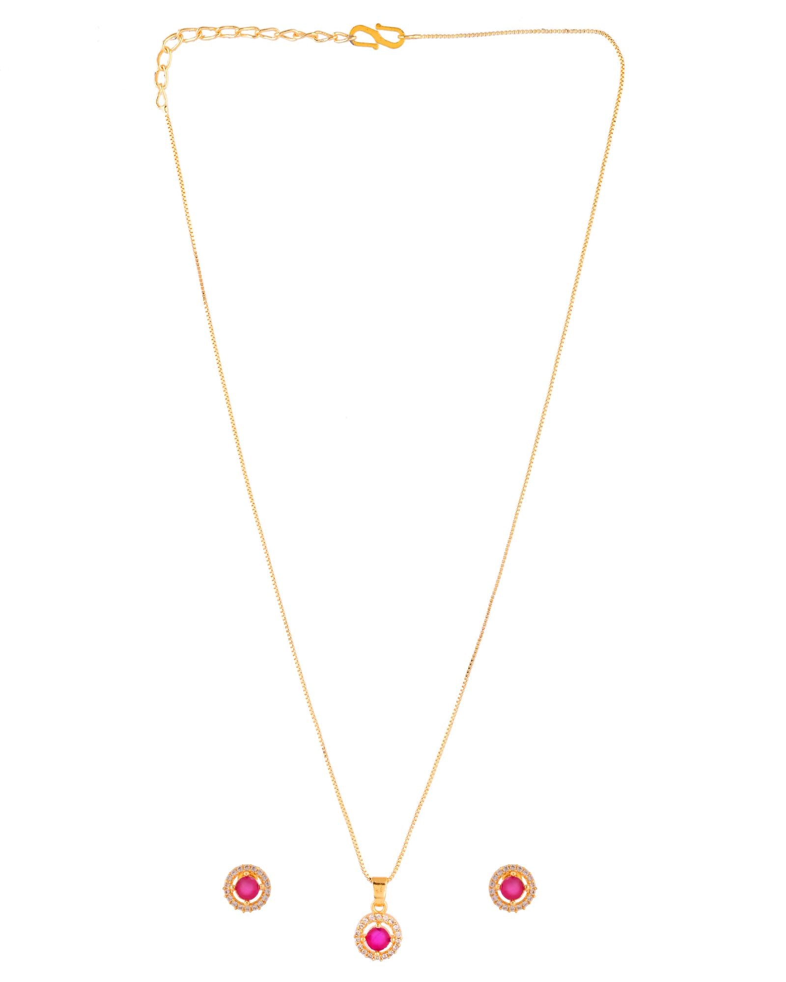 Jewels Nest Gold-Plated Round Pink Stone Pendant Necklace Set With Stud Earrings For Women - Distacart