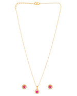 Thumbnail for Jewels Nest Gold-Plated Round Pink Stone Pendant Necklace Set With Stud Earrings For Women - Distacart
