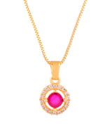 Thumbnail for Jewels Nest Gold-Plated Round Pink Stone Pendant Necklace Set With Stud Earrings For Women - Distacart