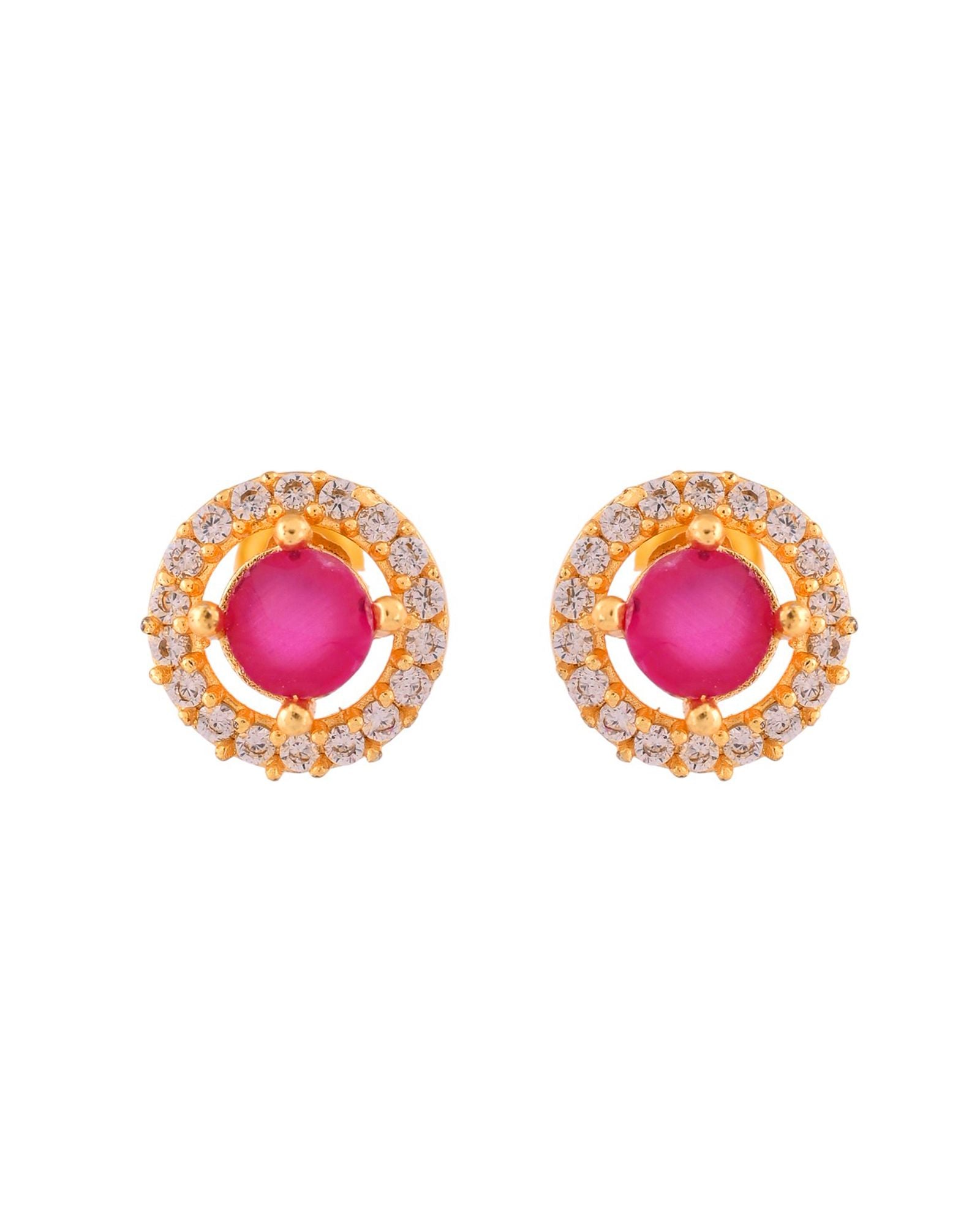 Jewels Nest Gold-Plated Round Pink Stone Pendant Necklace Set With Stud Earrings For Women - Distacart