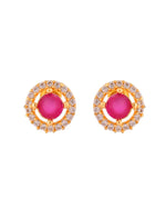 Thumbnail for Jewels Nest Gold-Plated Round Pink Stone Pendant Necklace Set With Stud Earrings For Women - Distacart