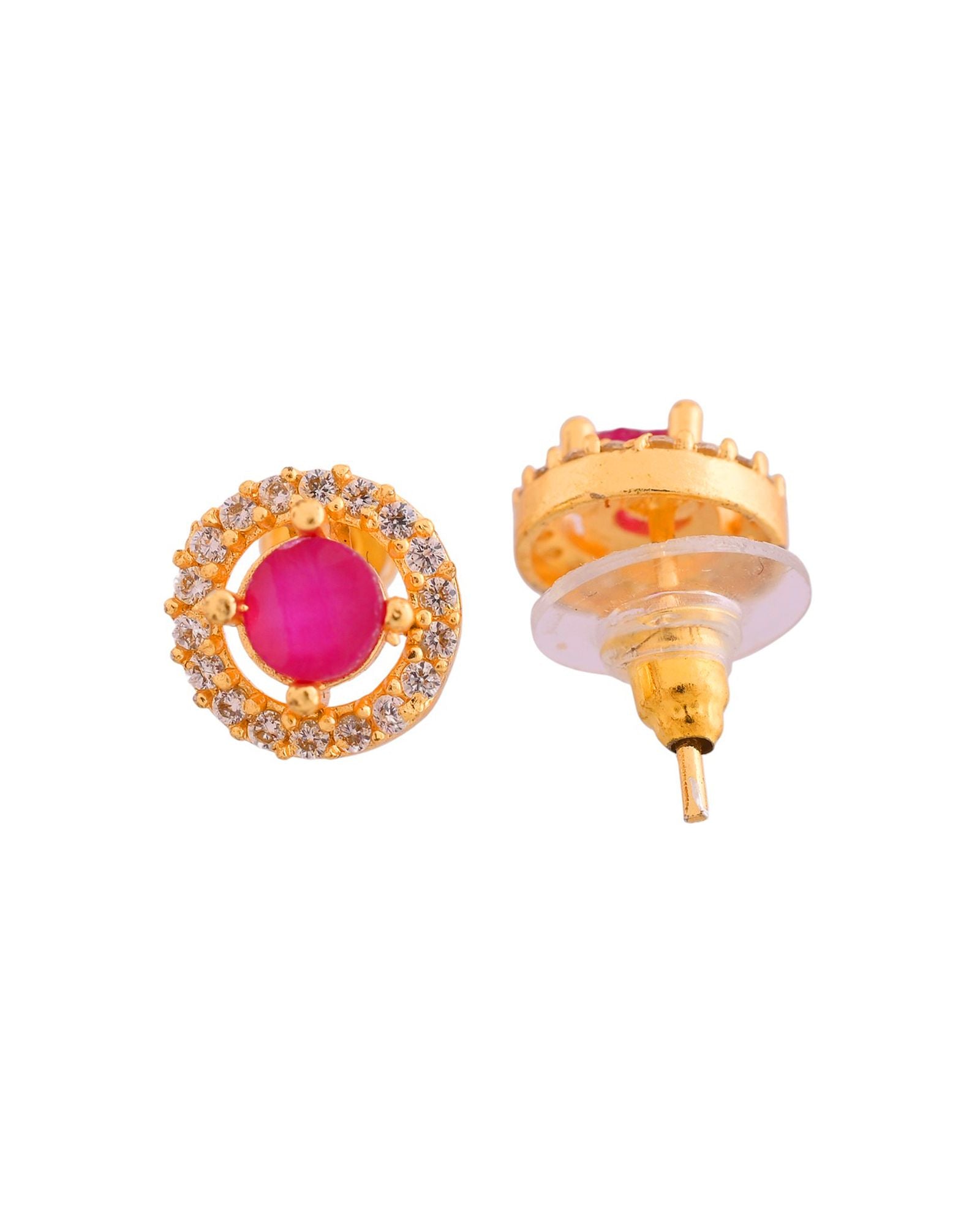 Jewels Nest Gold-Plated Round Pink Stone Pendant Necklace Set With Stud Earrings For Women - Distacart