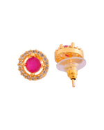 Thumbnail for Jewels Nest Gold-Plated Round Pink Stone Pendant Necklace Set With Stud Earrings For Women - Distacart
