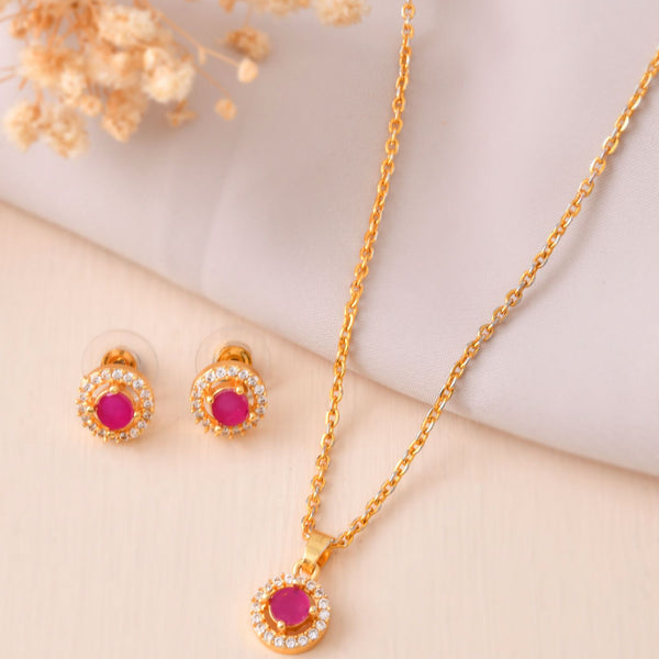 Jewels Nest Gold-Plated Round Pink Stone Pendant Necklace Set With Stud Earrings For Women - Distacart