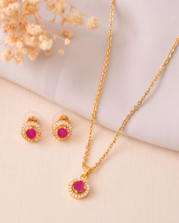 Jewels Nest Gold-Plated Round Pink Stone Pendant Necklace Set With Stud Earrings For Women - Distacart