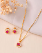 Thumbnail for Jewels Nest Gold-Plated Round Pink Stone Pendant Necklace Set With Stud Earrings For Women - Distacart