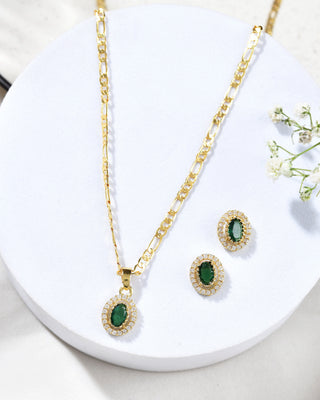 Jewels Nest Elegant Gold-Polished Green Stone Earring & Pendant Set – Royal Jewelry for Women - Distacart