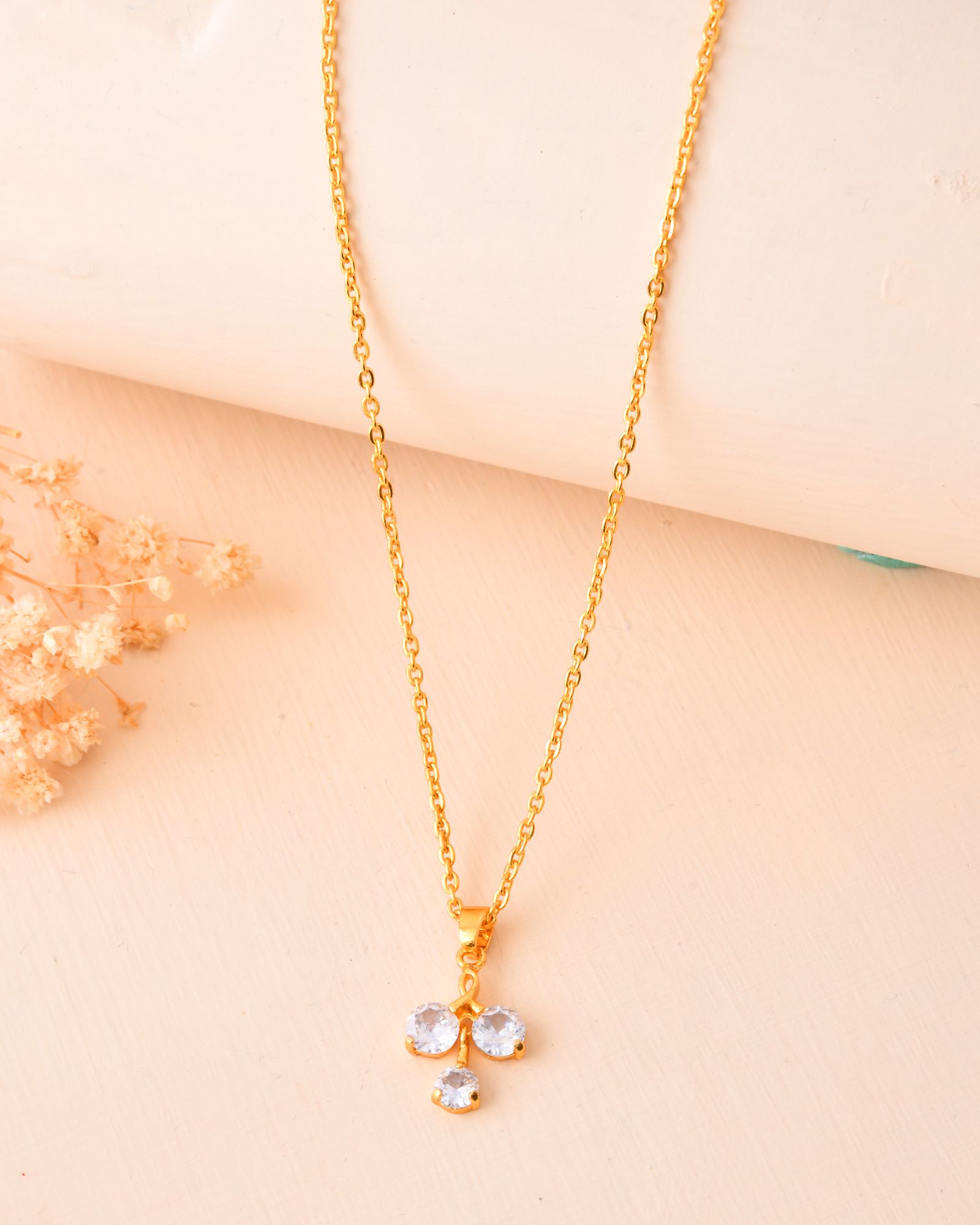 Jewels Nest Elegant Gold-Plated Triple Stone Pendant Necklace For Women - Distacart
