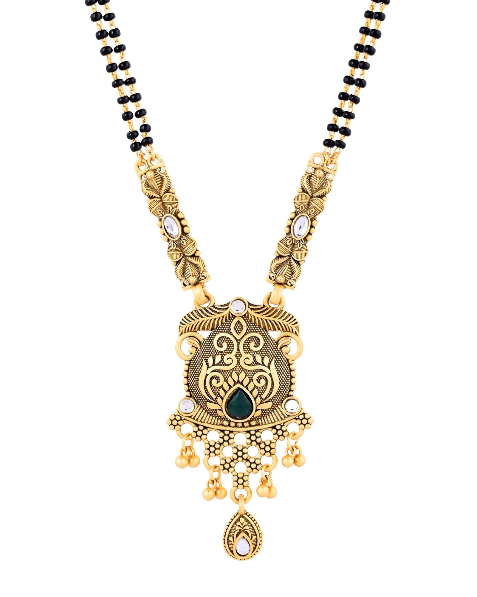 Jewels Nest Antique Gold-Plated Green Stone Mangalsutra Set For Women - Distacart